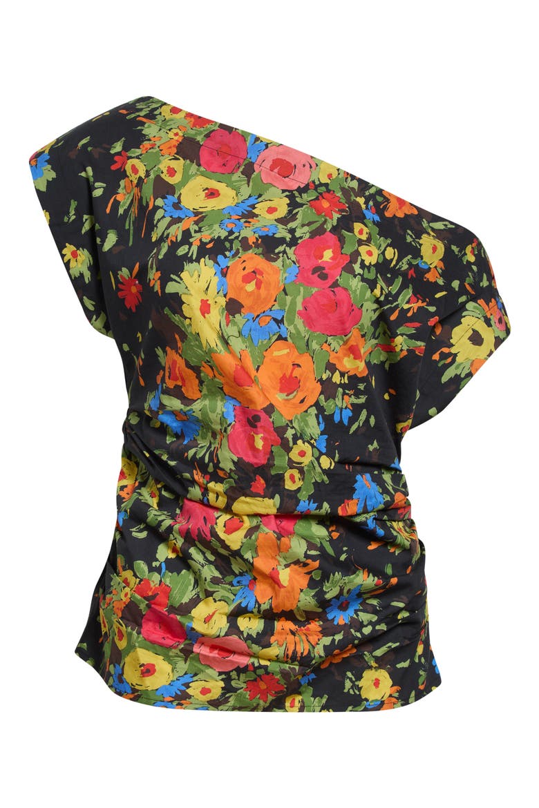 Nara Floral Off the Shoulder Cotton Top, Alternate, color, BLACK/ PERSIMMON