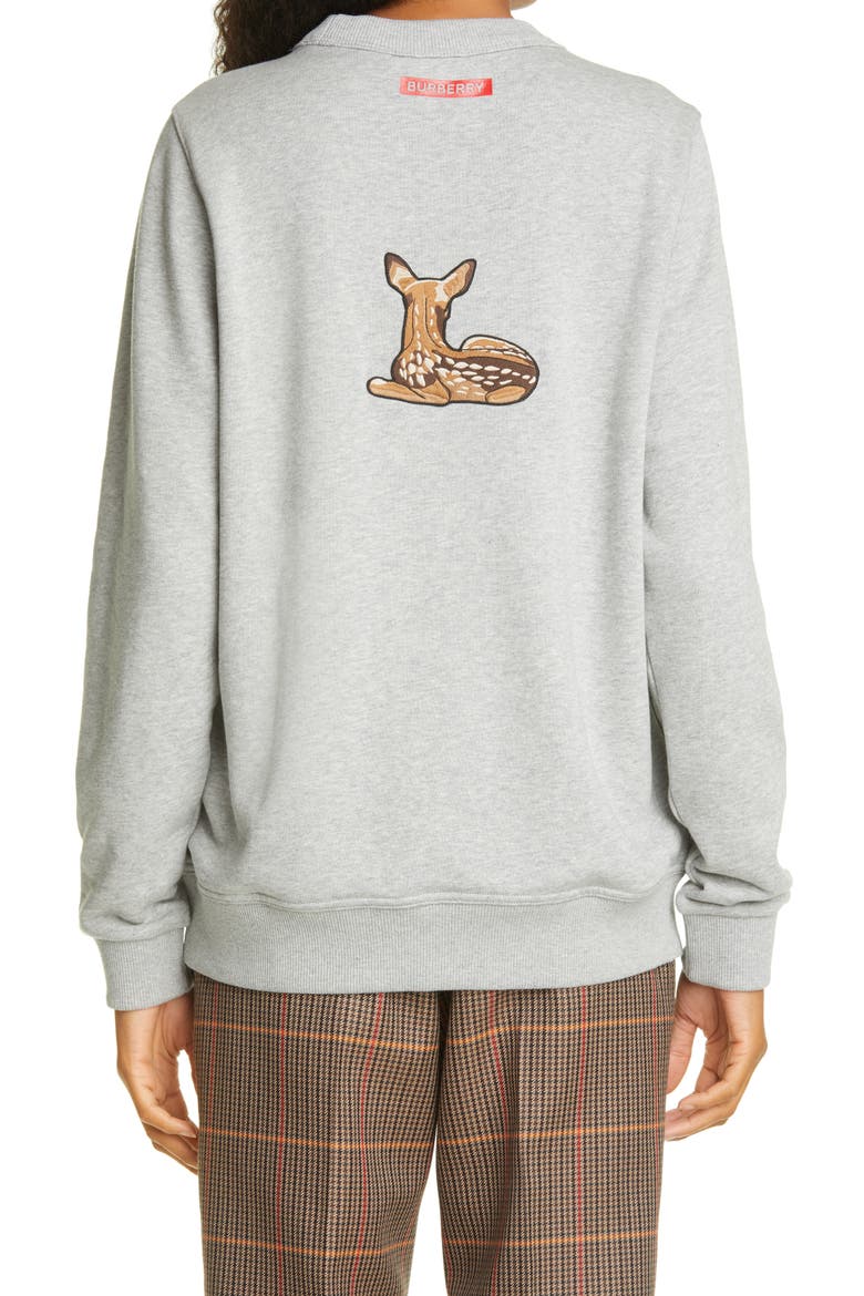 Deer Appliqué Stretch Cotton Sweatshirt, Alternate, color, PALE GREY MELANGE