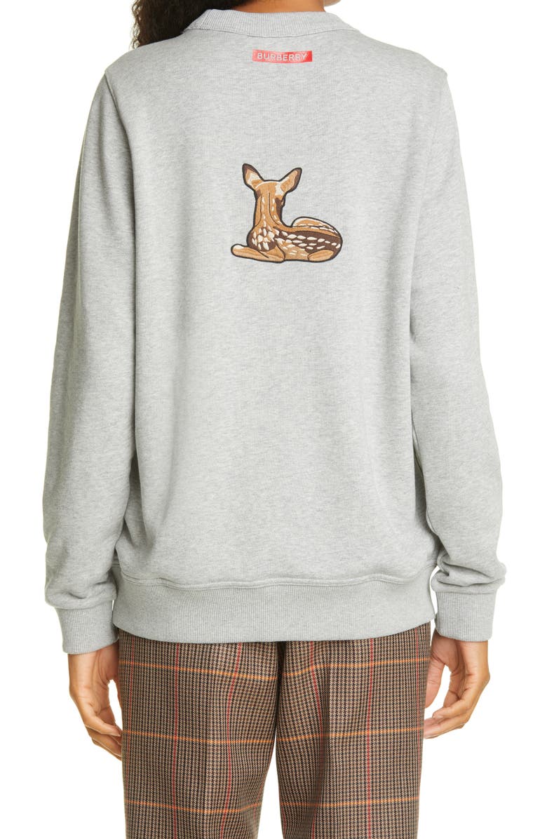 Burberry Deer Appliqué Stretch Cotton Sweatshirt, Alternate, color, 