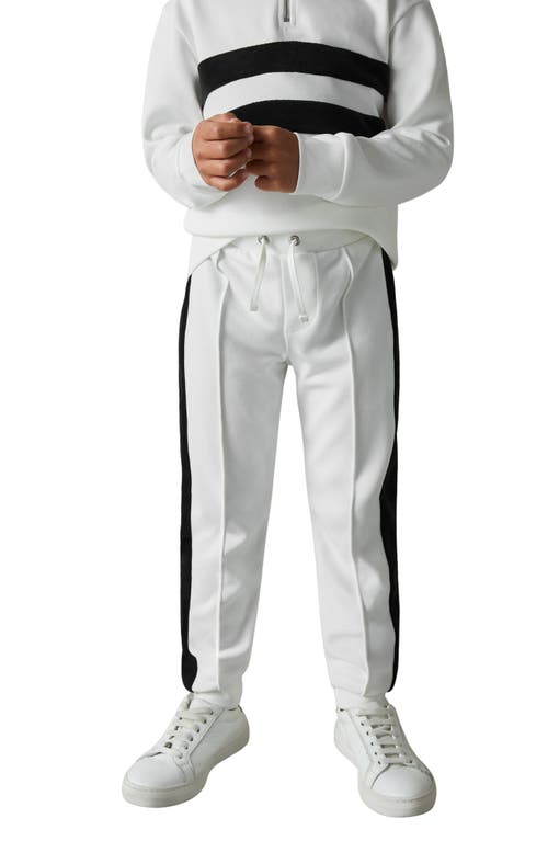 Reiss Kids' Larose Jr. Pintuck Velour Stripe Joggers In White/emerald Green