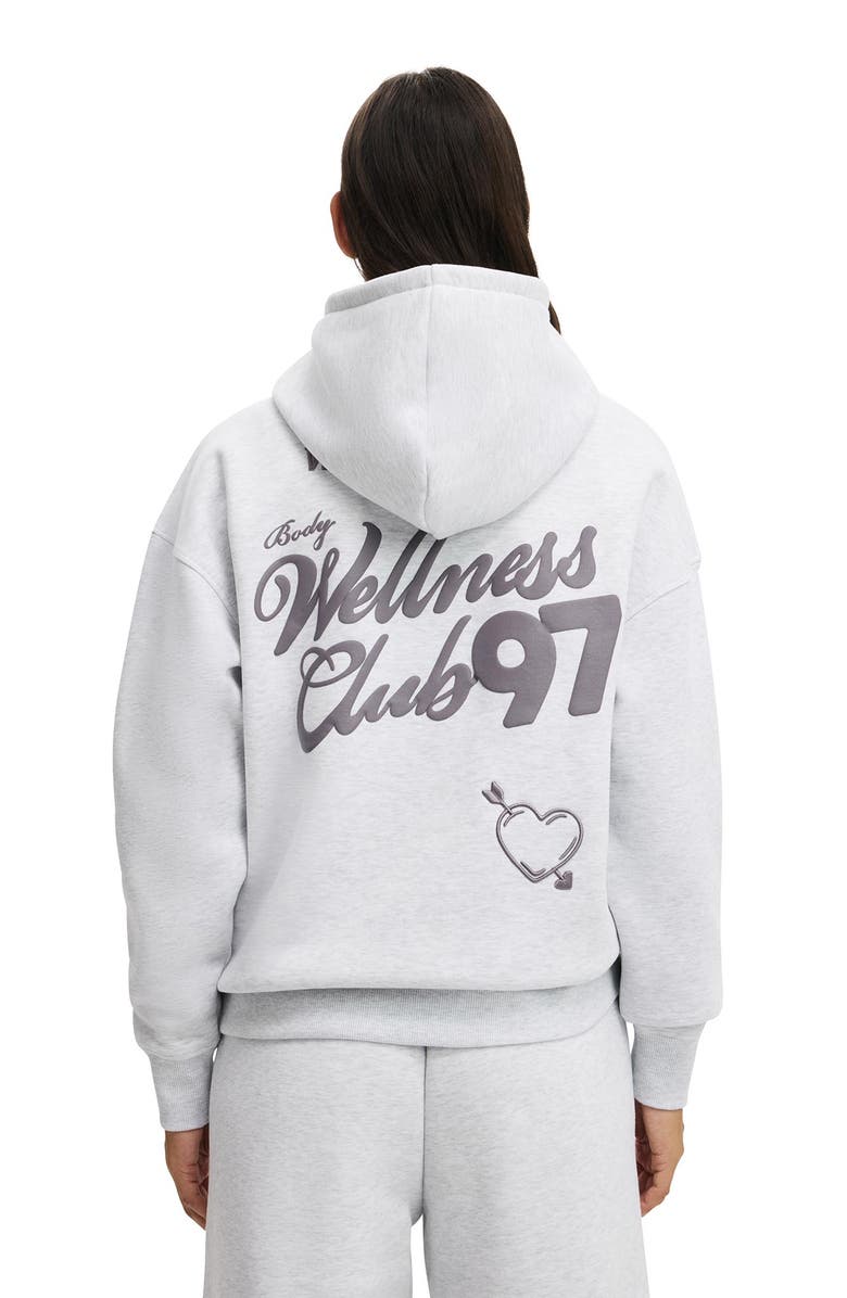 COTTON ON BODY Women's Active Plush Premium Graphic Hoodie, Alternate, color, Cloudy Grey Marle Love Bw