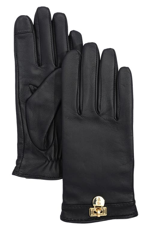 Ralph Lauren Lauren  Logo Plate Leather Gloves In Black