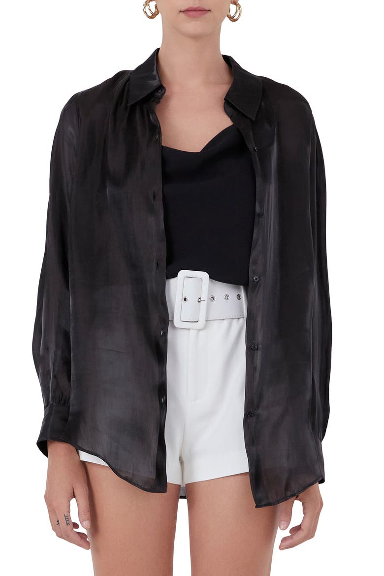 Sheer Satin Shirt, Main, color, BLACK