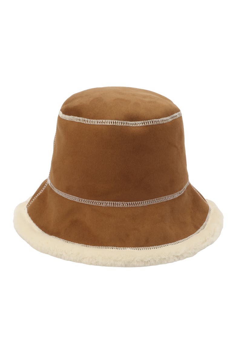 Frankie Reversible Faux Fur Bucket Hat, Alternate, color, DARK CHESTNUT/ CREAM