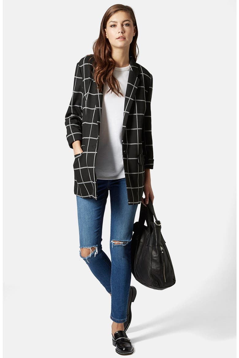 Windowpane Boyfriend Blazer, Alternate, color, BLACK