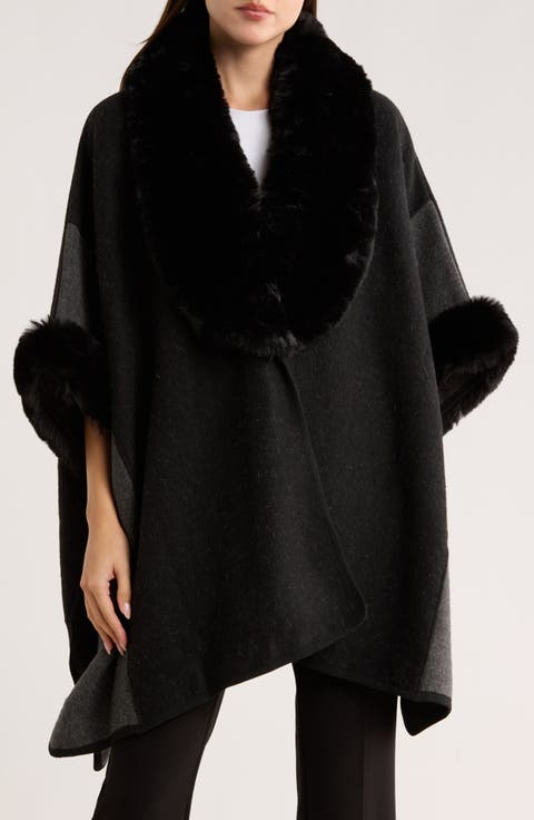 Faux Fur Trim Cape
