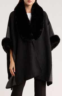 PATRIZIA LUCA Faux Fur Trim Cape