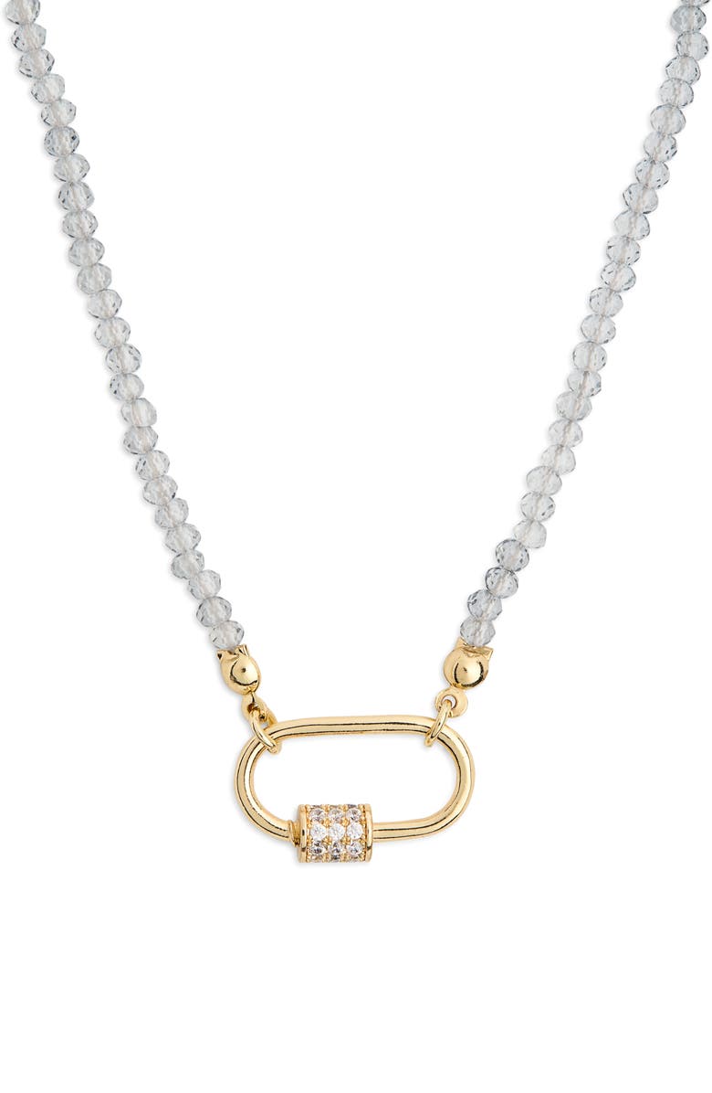 Leith Cubic Zirconia & Crystal Beaded Carabiner Necklace, Alternate, color, Grey- Clear- Gold