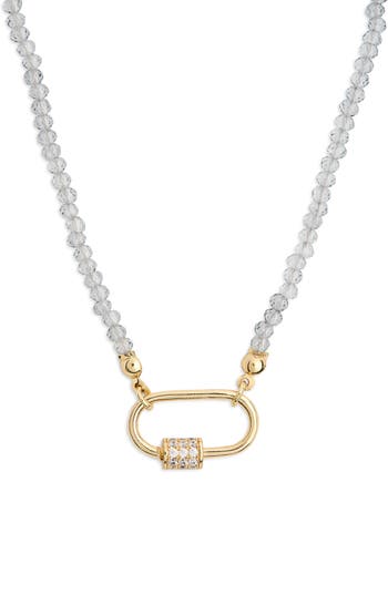Leith Cubic Zirconia & Crystal Beaded Carabiner Necklace