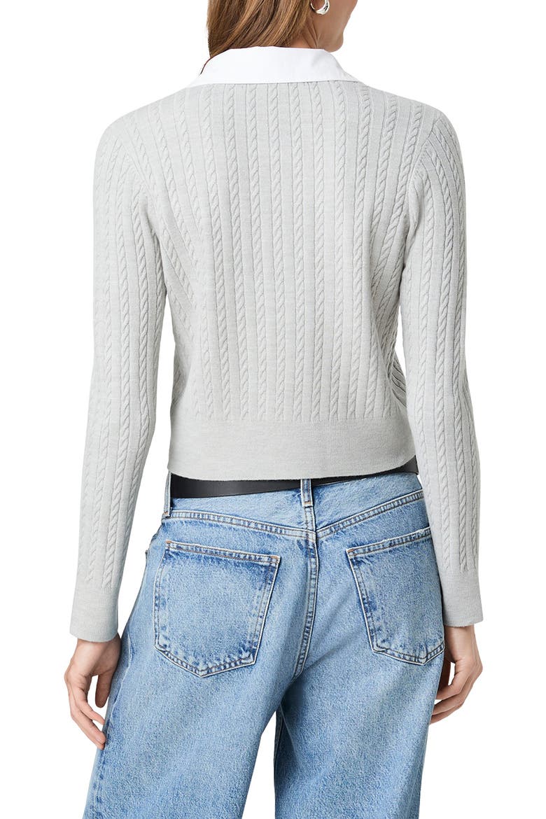 Cable Knit Layered Look Cardigan, Alternate, color, HEATHER GREY