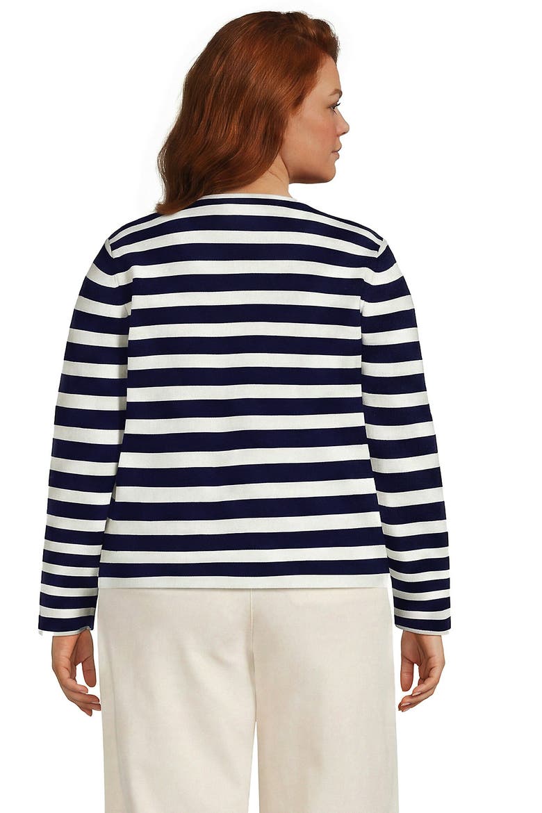 Fine Gauge Cotton Milano Blazer Sweater, Alternate, color, Deep Sea/Ivory Stripe
