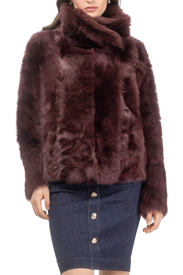 Genuine Shearling Reversible Jacket, Shawl Collar, Main, color, MERLOT
