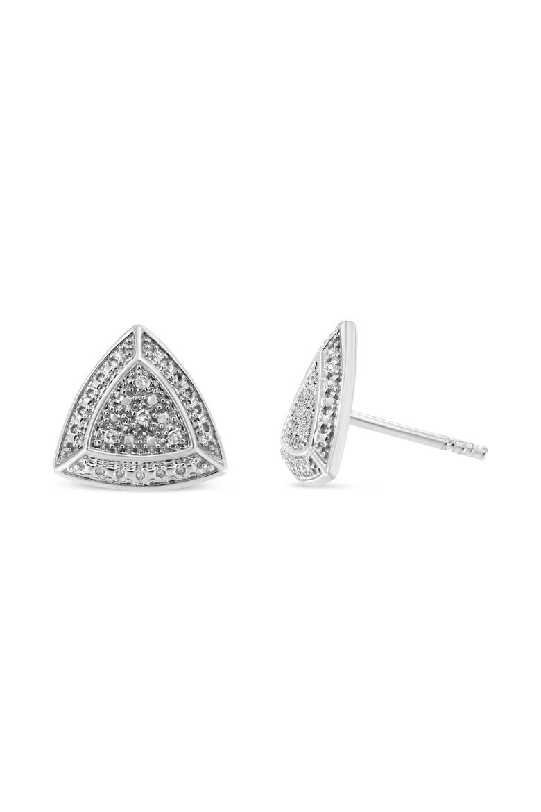 Silver Diamond-Accented Trillion Shaped 4-Stone Halo-Style Stud Earrings, Alternate, color, White