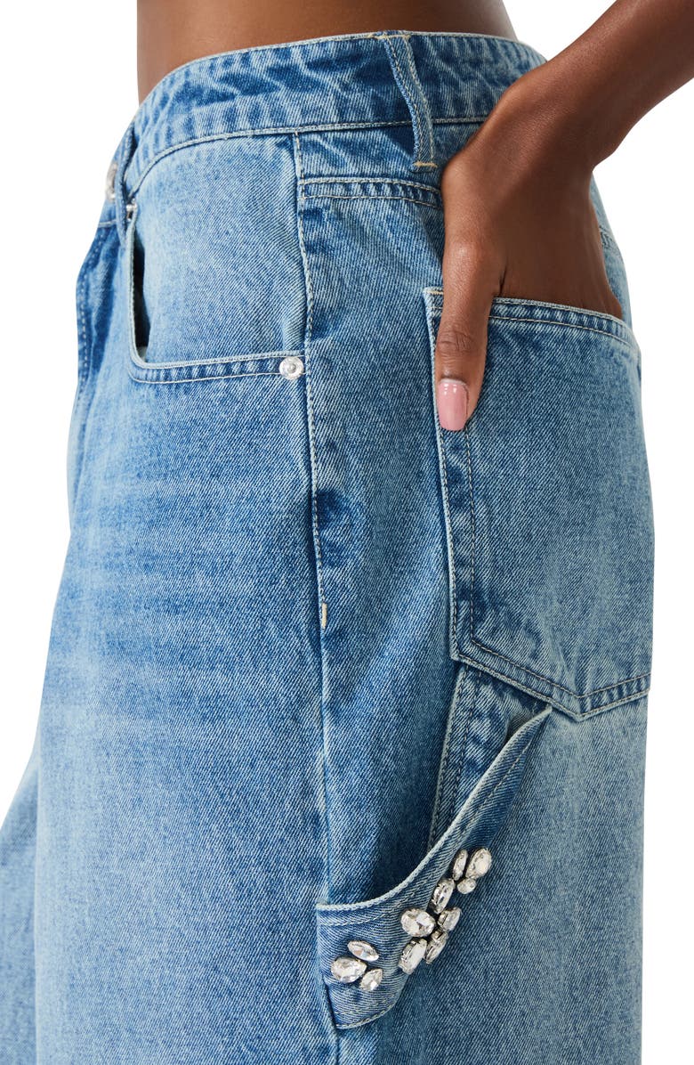 Steve Madden Sydnee Embellished Wide Leg Carpenter Jeans, Alternate, color, Aruba Blue
