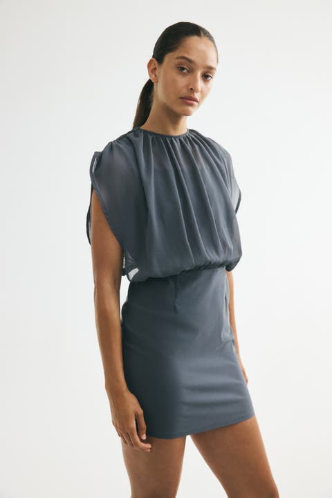 Dual-fabric Draped Dress