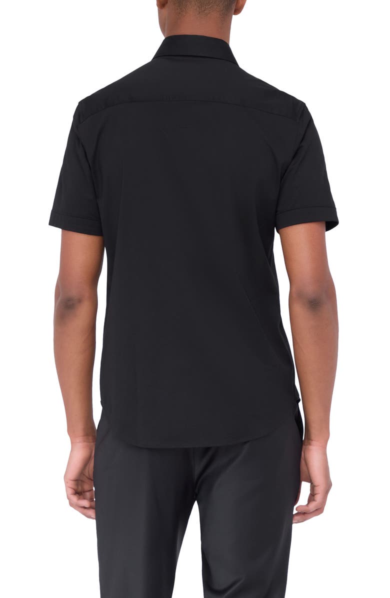 Bugatchi Miles OoohCotton<sup>®</sup> Solid Short Sleeve Button-Up Shirt, Alternate, color, Black