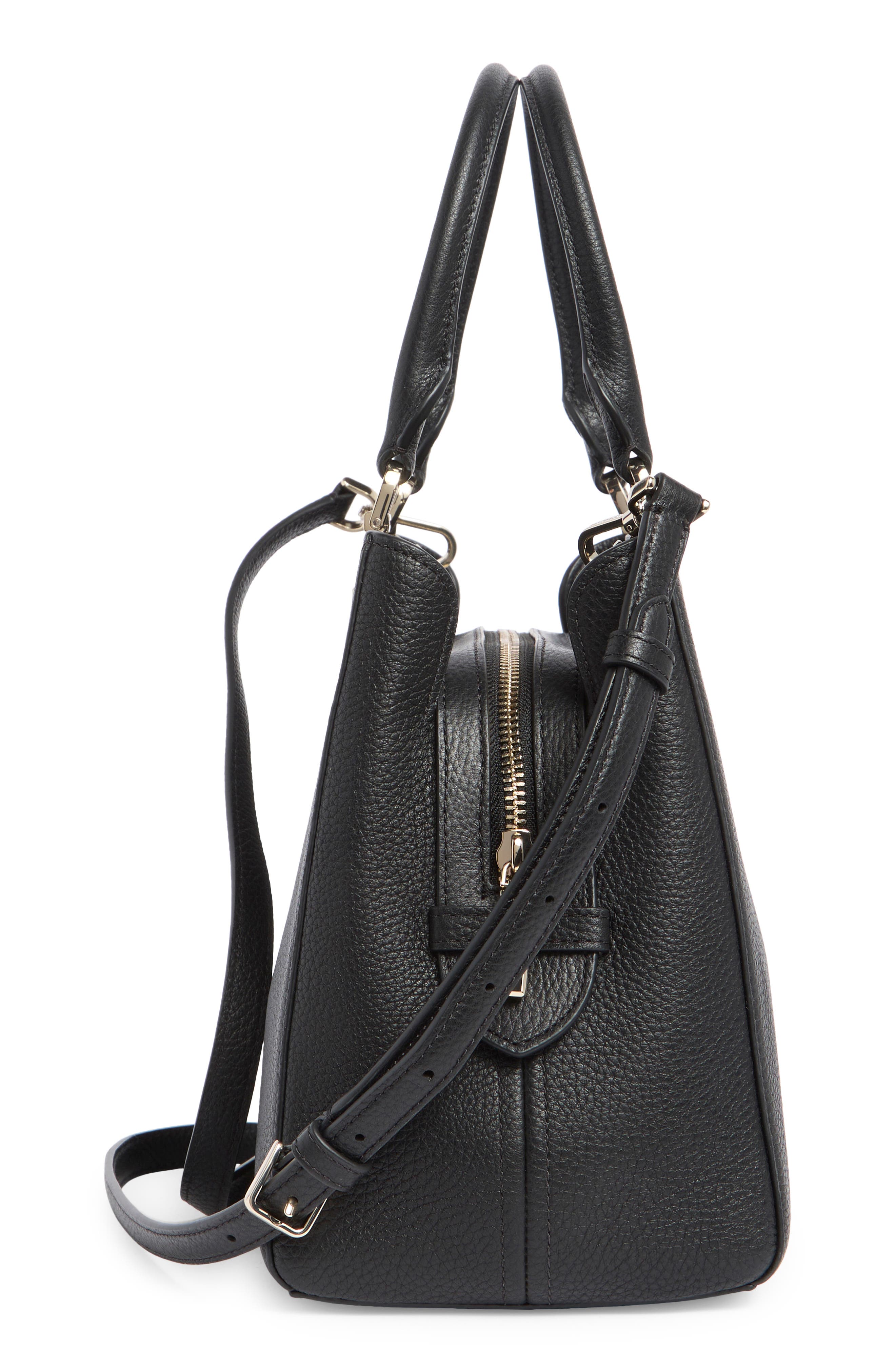 medium pebble leather satchel, Alternate, color, BLACK