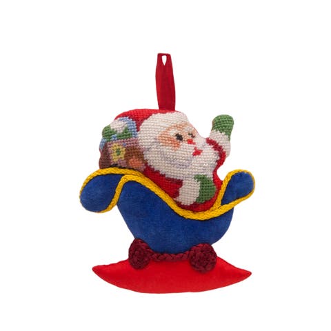 Santa Petit Point Mini Stocking Ornaments Set/6