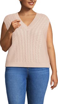 Lands' End Drifter Modern Cable V Neck Vest Sweater