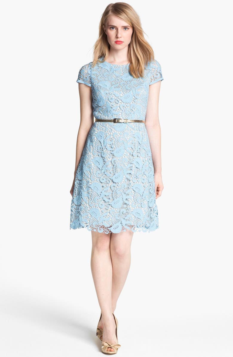 Eliza J Belted Cotton Lace Dress, Main, color,