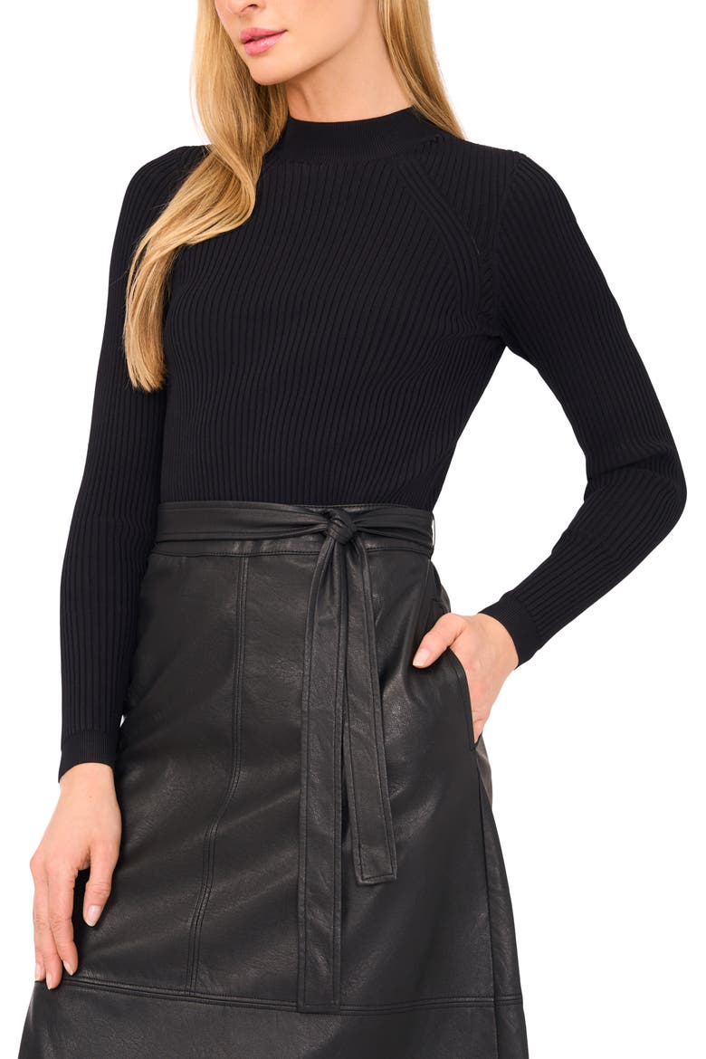 Mixed Media Long Sleeve Dress, Alternate, color, RICH BLACK