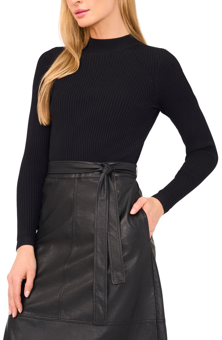 Ted Baker Mixed Media Long Sleeve Dress, Alternate, color, Rich Black