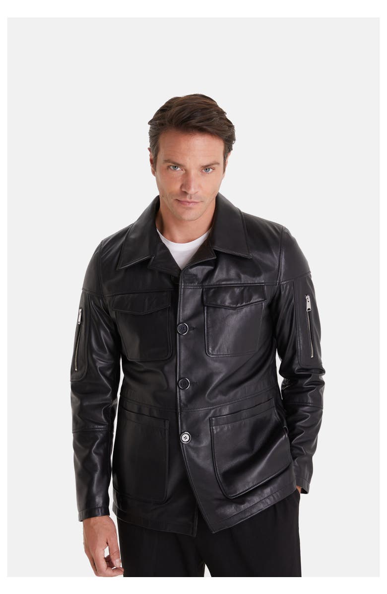 Furniq UK Cedric Leather Jacket, Alternate, color, Black