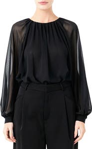 Endless Rose Sheer Sleeve Blouson Bodysuit