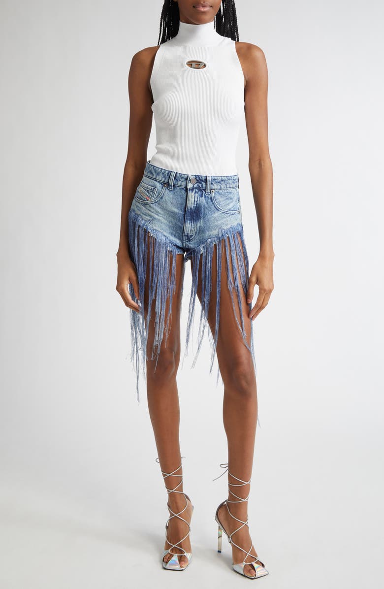 DIESEL<sup>®</sup> Onervax Logo Embellished Cutout Sleeveless Rib Top, Alternate, color, White