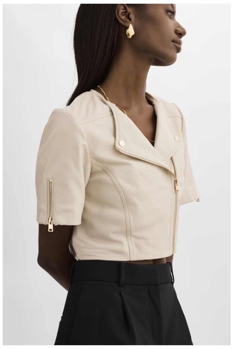 Kirsi Gold | Cropped Biker Jacket, Alternate, color, Bone