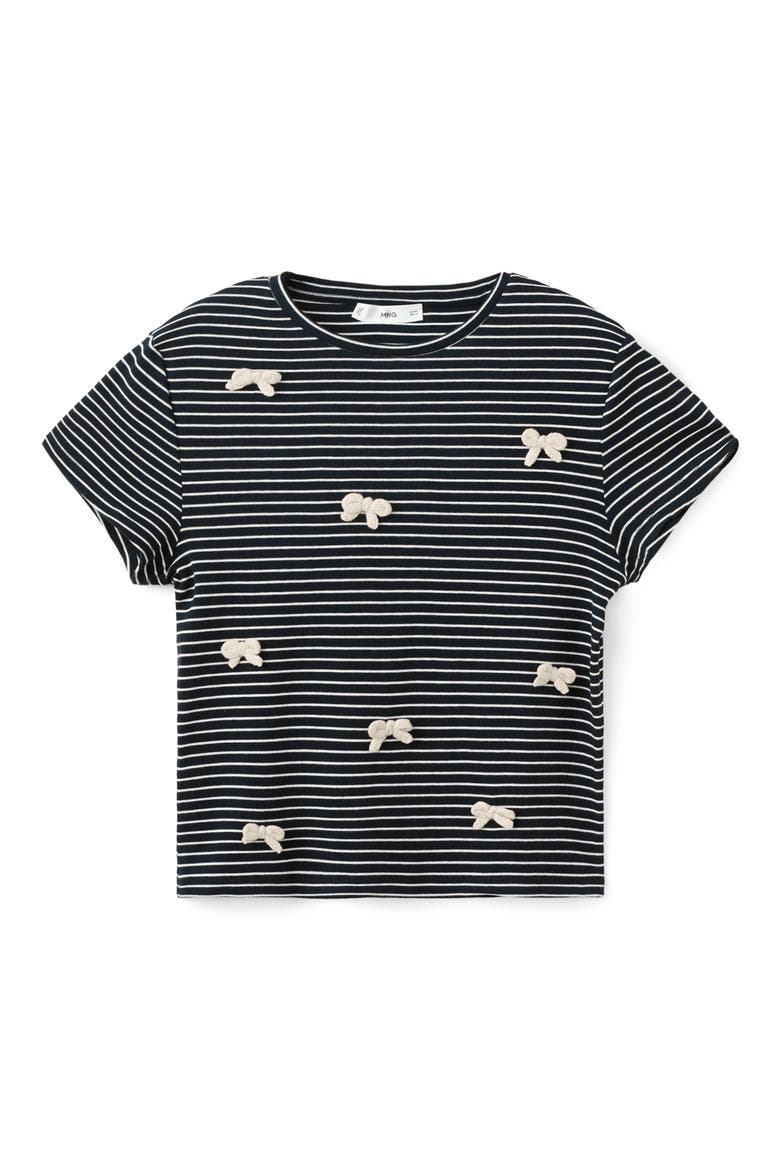 Stripe Bow Embellished T-Shirt, Alternate, color, NAVY