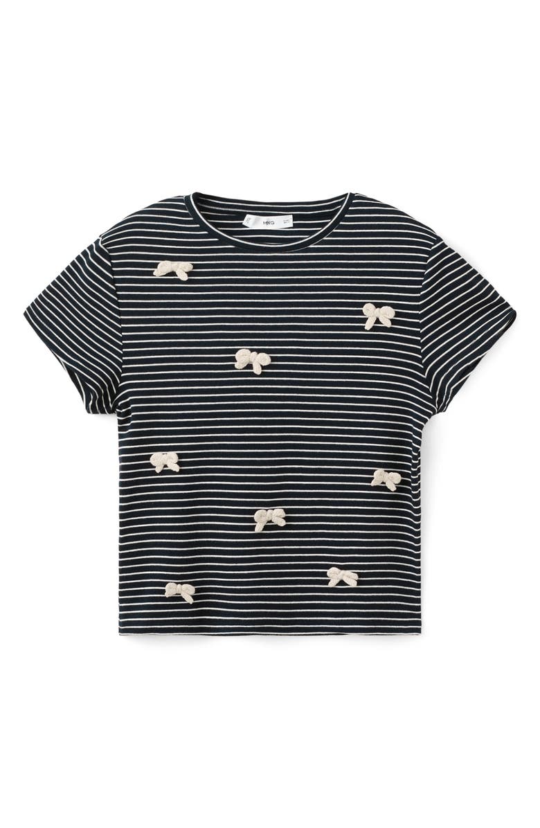 MANGO Stripe Bow Embellished T-Shirt, Alternate, color, Navy