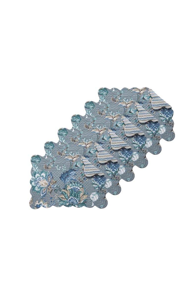 C&F Home Morrison Floral Cotton Quilted Reversible Machine Washable Placemat Machine Washable Set of 6, Main, color, Green