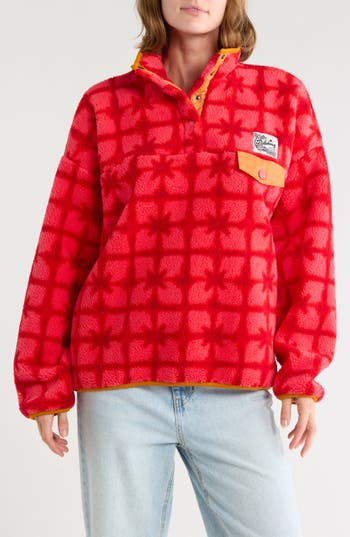Billabong Dana Printed Snap Faux Shearling Jacket In Dahlia