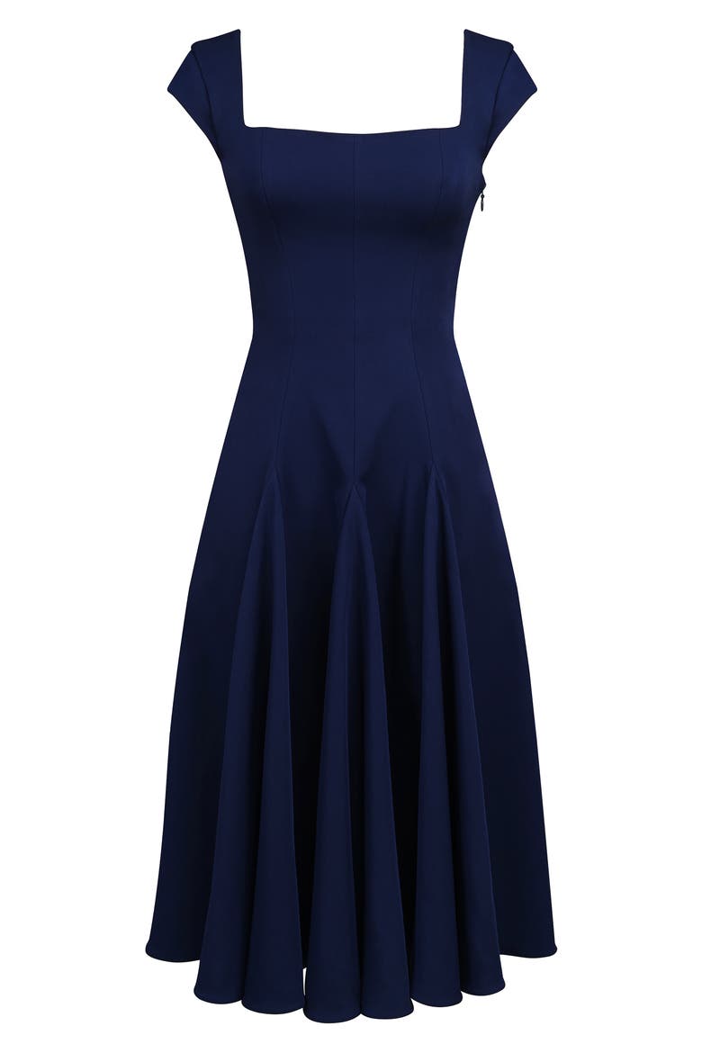 Raisa Square Neck Peached Twill Cocktail Dress, Alternate, color, NAVY