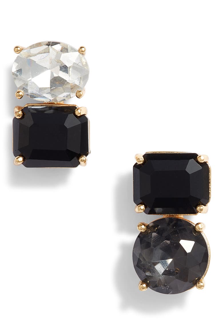 double drop asymmetrical stud earrings, Main, color, NEUTRAL MULTI