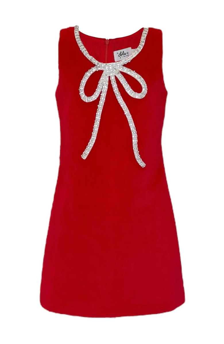 Lola + The Boys Velvet Bow Princess Dress, Main, color, Red