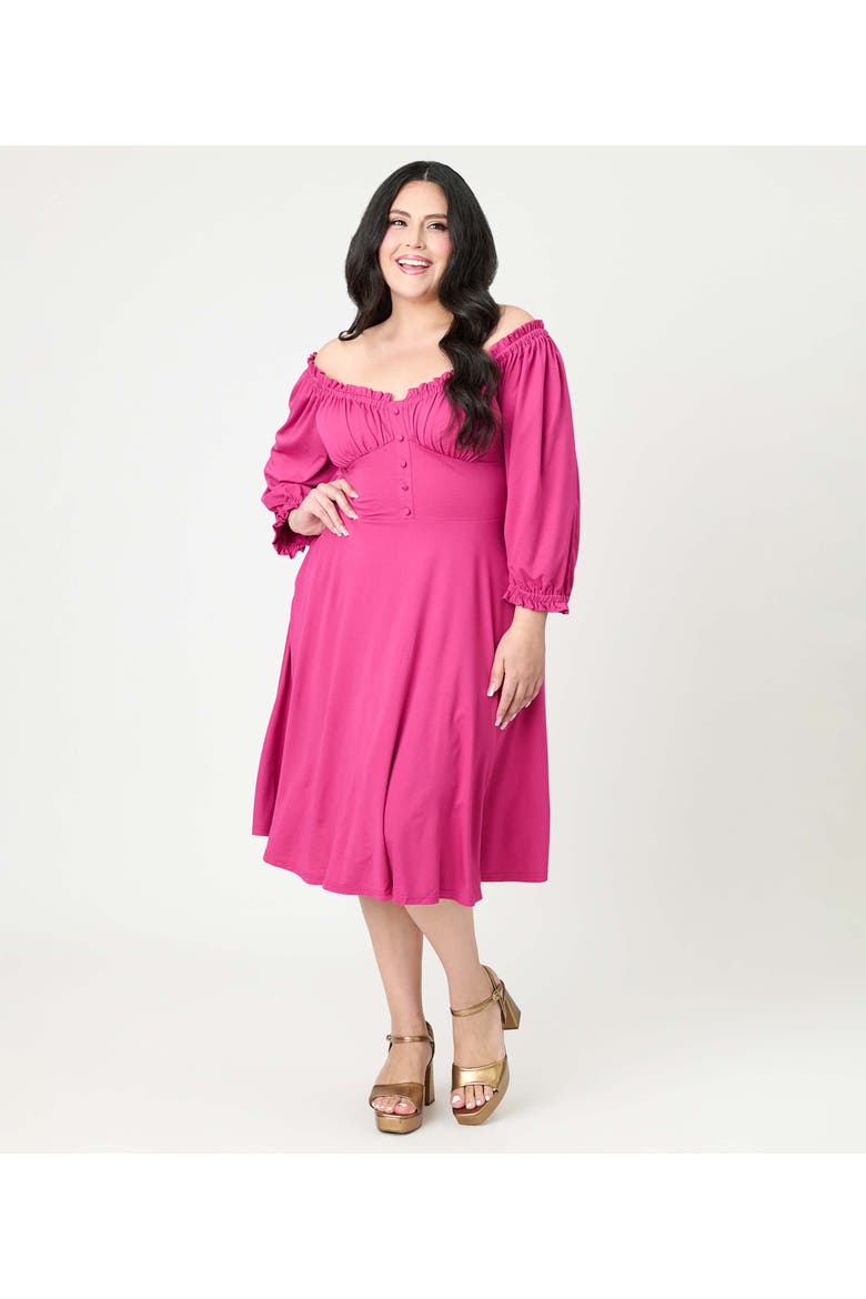 Plus Size Peasant Sleeve Swing Dress, Main, color, Pink Solid