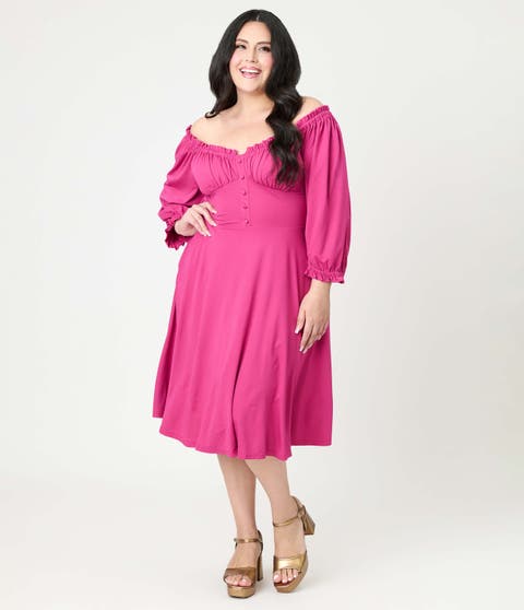 Plus Size Peasant Sleeve Swing Dress