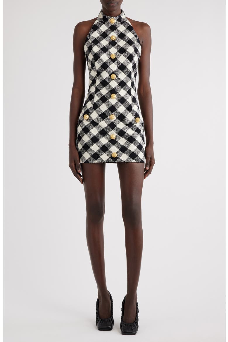 Gingham Tweed Minidress, Main, color, BLACK/ WHITE