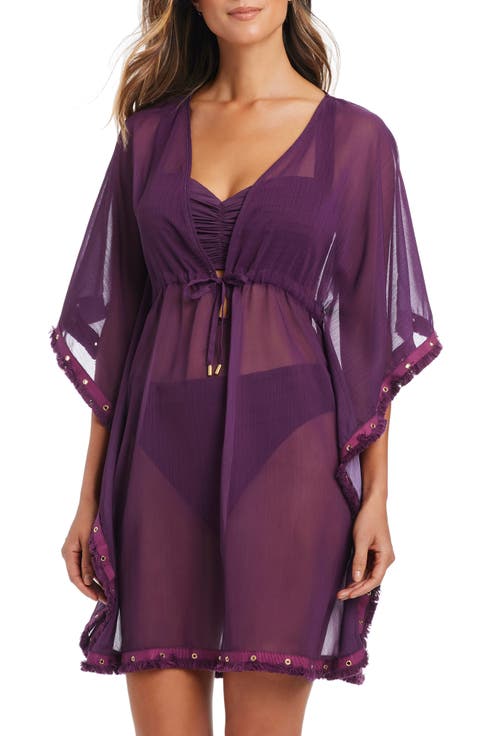 Fringe Trim Sheer Cover-Up Caftan