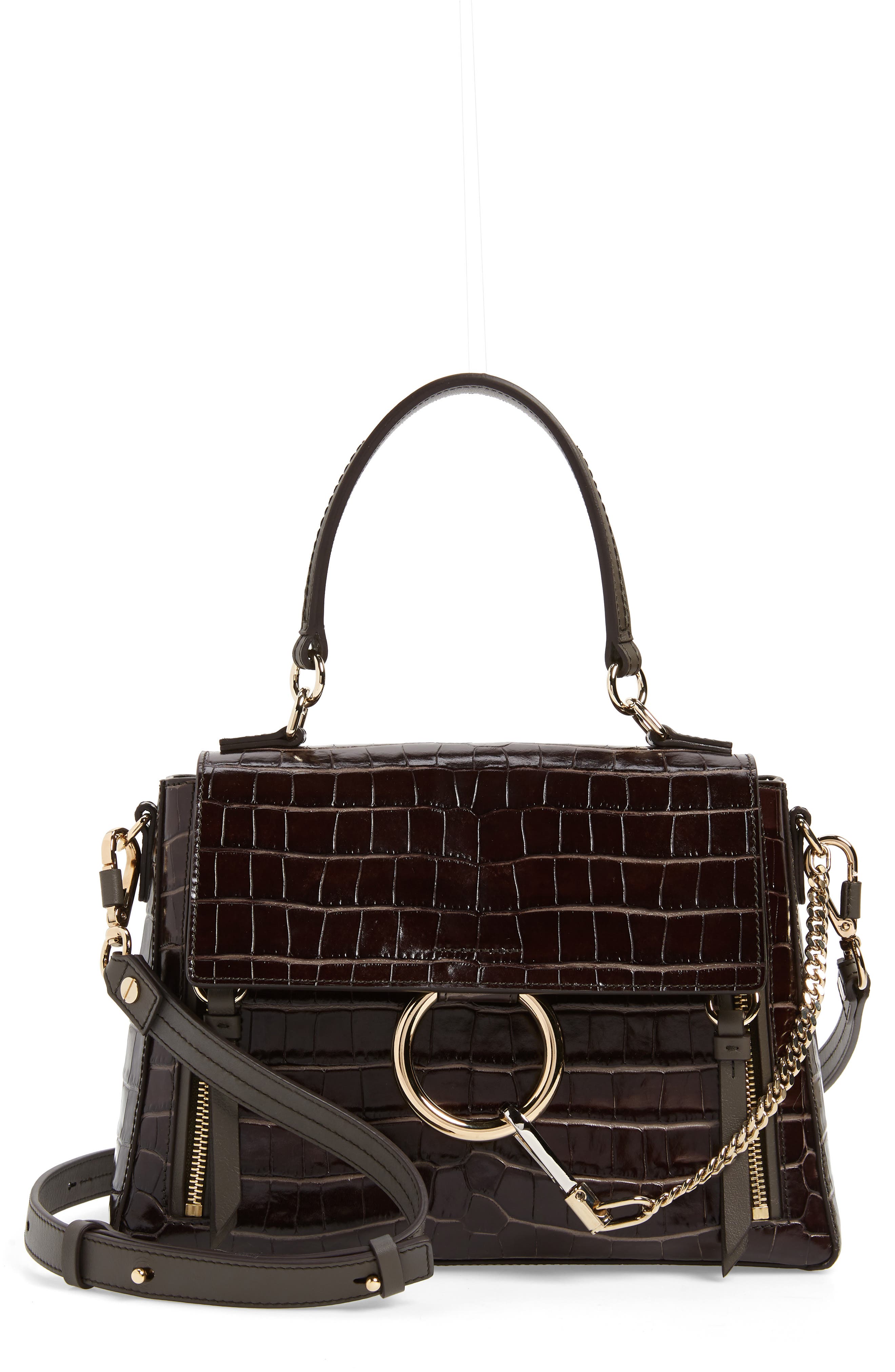 Chloé Medium Faye Day Croc Embossed Leather Shoulder Bag, Main, color, 