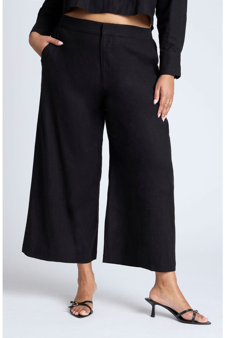 Wide Leg Crop Linen Blend Pants, Main, color, BLACK ONYX