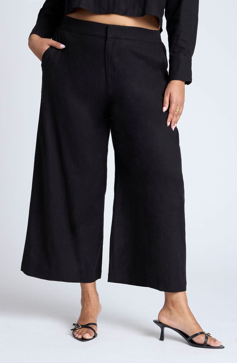 ELOQUII Wide Leg Crop Linen Blend Pants, Main, color,