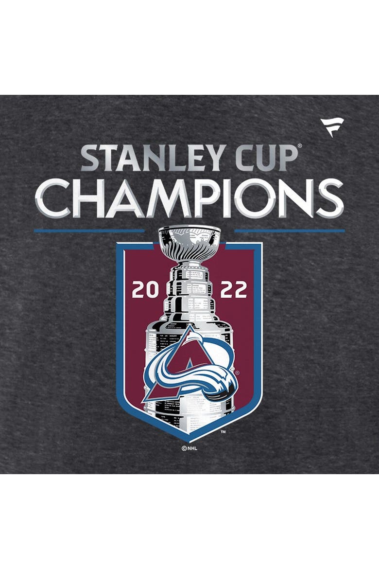 Women's Fanatics Branded Heathered Charcoal Colorado Avalanche 2022 Stanley Cup Champions Locker Room V-Neck Long Sleeve T-Shirt, Alternate, color, Heather Charcoal