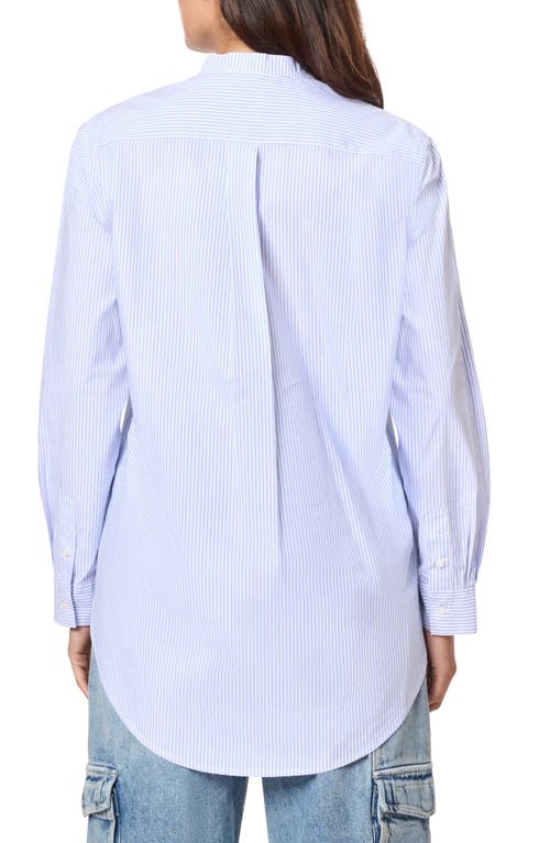 Scotch & Soda Ruffle Placket Oversize Button-up Shirt In Mystic Blue And White Stripes