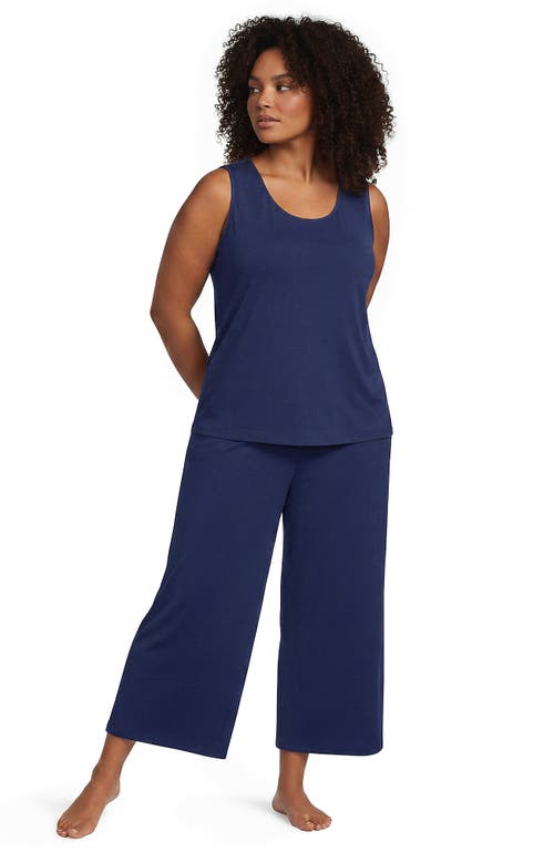 Lands' End Cooling 3 Piece Pajama Set In Deep Sea Navy