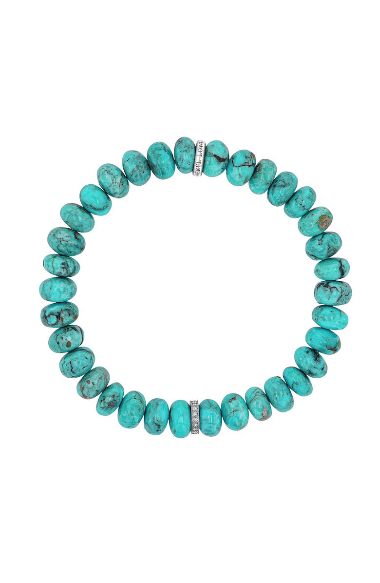 Sheryl Lowe Turquoise 8mm Bead Bracelelt with Diamond Rondelle, Alternate, color, Turquoise / Sterling Silver