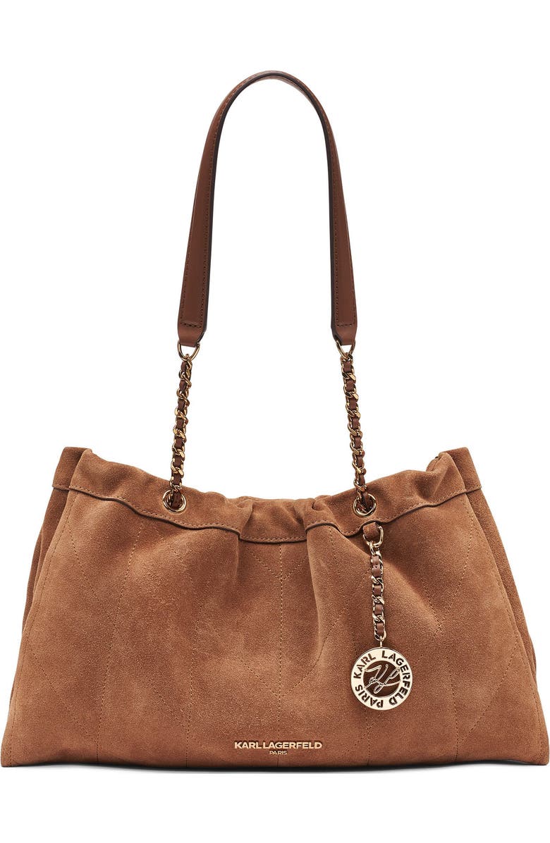 KARL LAGERFELD PARIS Amandine Suede Shoulder, Main, color, Cognac