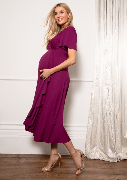 Tiffany Rose Maternity Waterfall Midi Maternity Dress In Purple